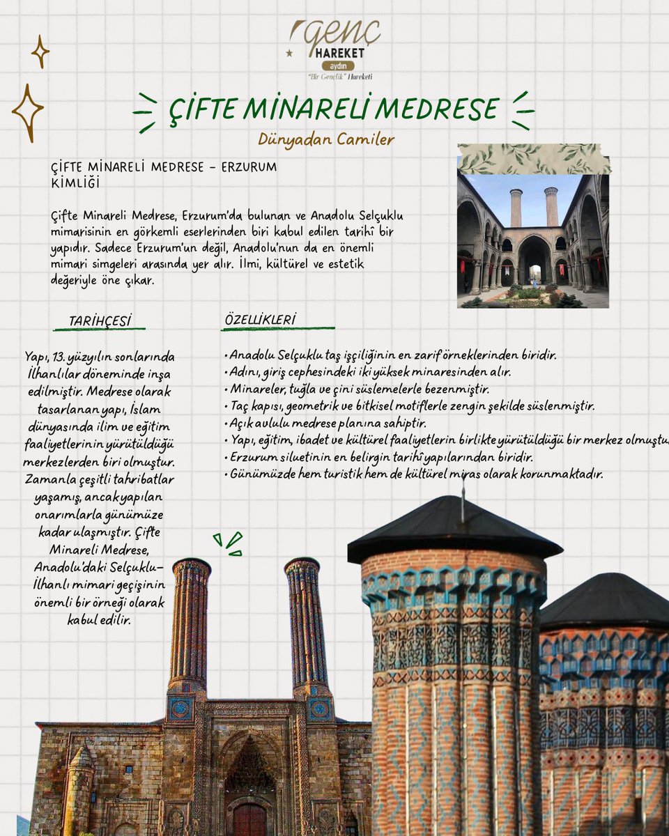 Taşta işlenen tarih, minarelerde yükselen medeniyet: Çifte Minareli Medrese.