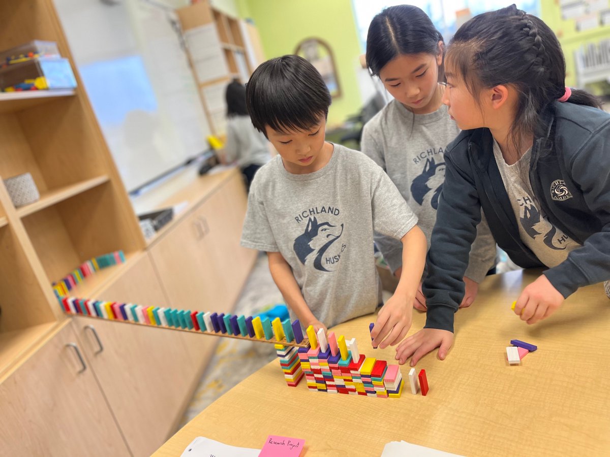 richlandacad's tweet photo. Our first Unplugged Day was a huge success! We swapped screens for hands-on activities and real connections. Grade 4 led with an impressive dominoes game, building intricate chains with focus and teamwork. More days like this are coming! #UnpluggedDay #TechFree #HandsOnLearning https://t.co/ajDx731RqU