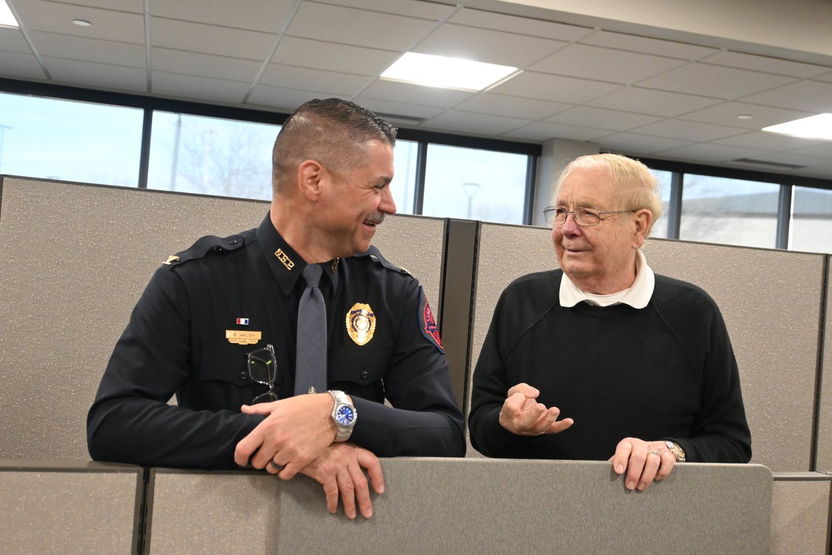 NEStatePatrol's tweet photo. Just two Colonels talking shop. What a privilege it was to have retired NSP Colonel Harold LeGrande joins us for the ribbon cutting of our new Troop A office.

#LifeOfService #ProBonoPublico https://t.co/3pSb6RJFYW