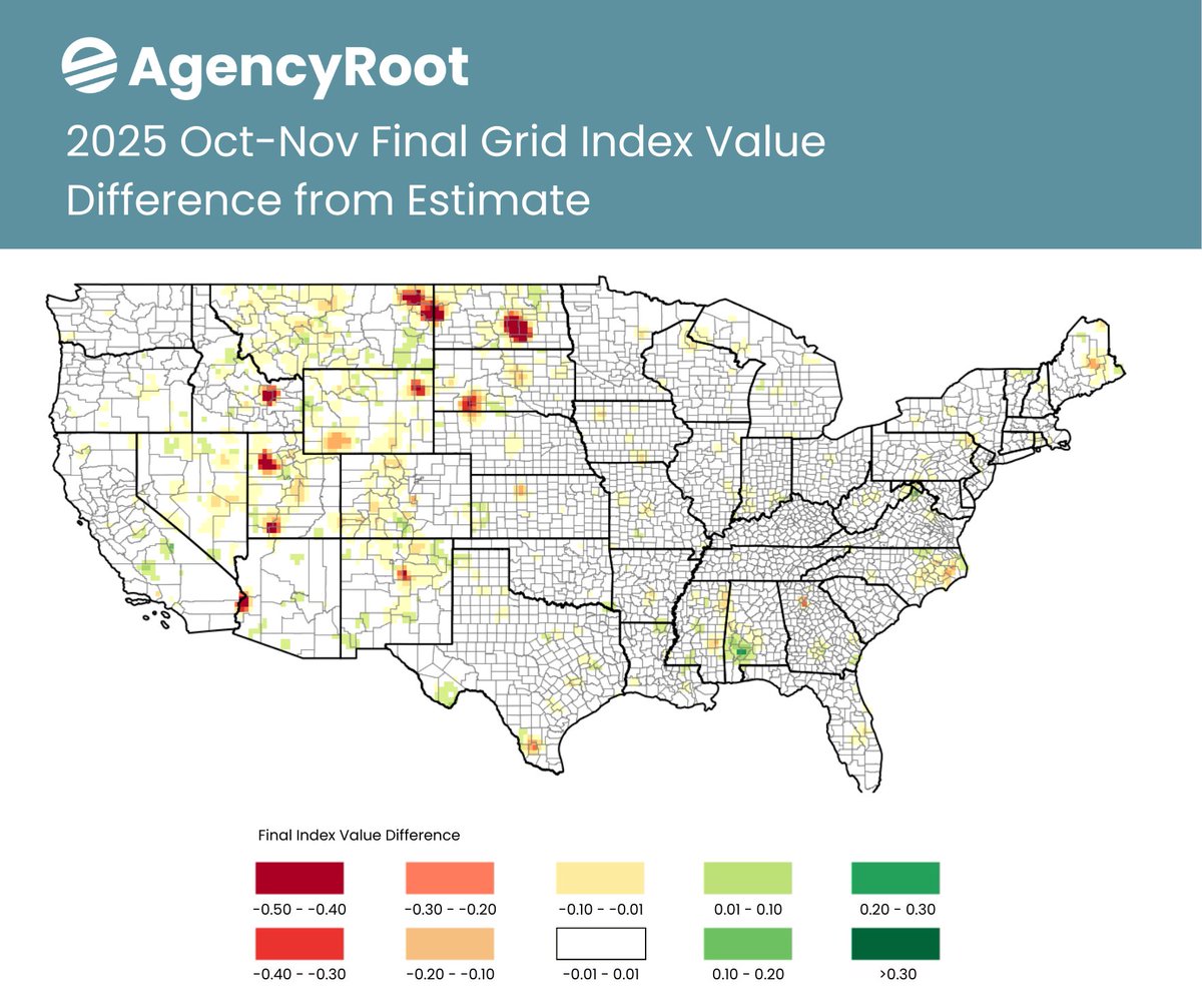 agencyroot's tweet photo. 🌦️ FINAL RAINFALL INDEX MAP (Oct-Nov 2025)
See where payments triggered:
🔴🟠 = $ at lower coverage levels
🟡 = $ at higher coverage levels
🟢 = $ at highest coverage levels
Darkest green = ❌ $

https://t.co/FBirdF7rGP
#CropInsurance #RainfallIndex https://t.co/S2ZnzLnq1O