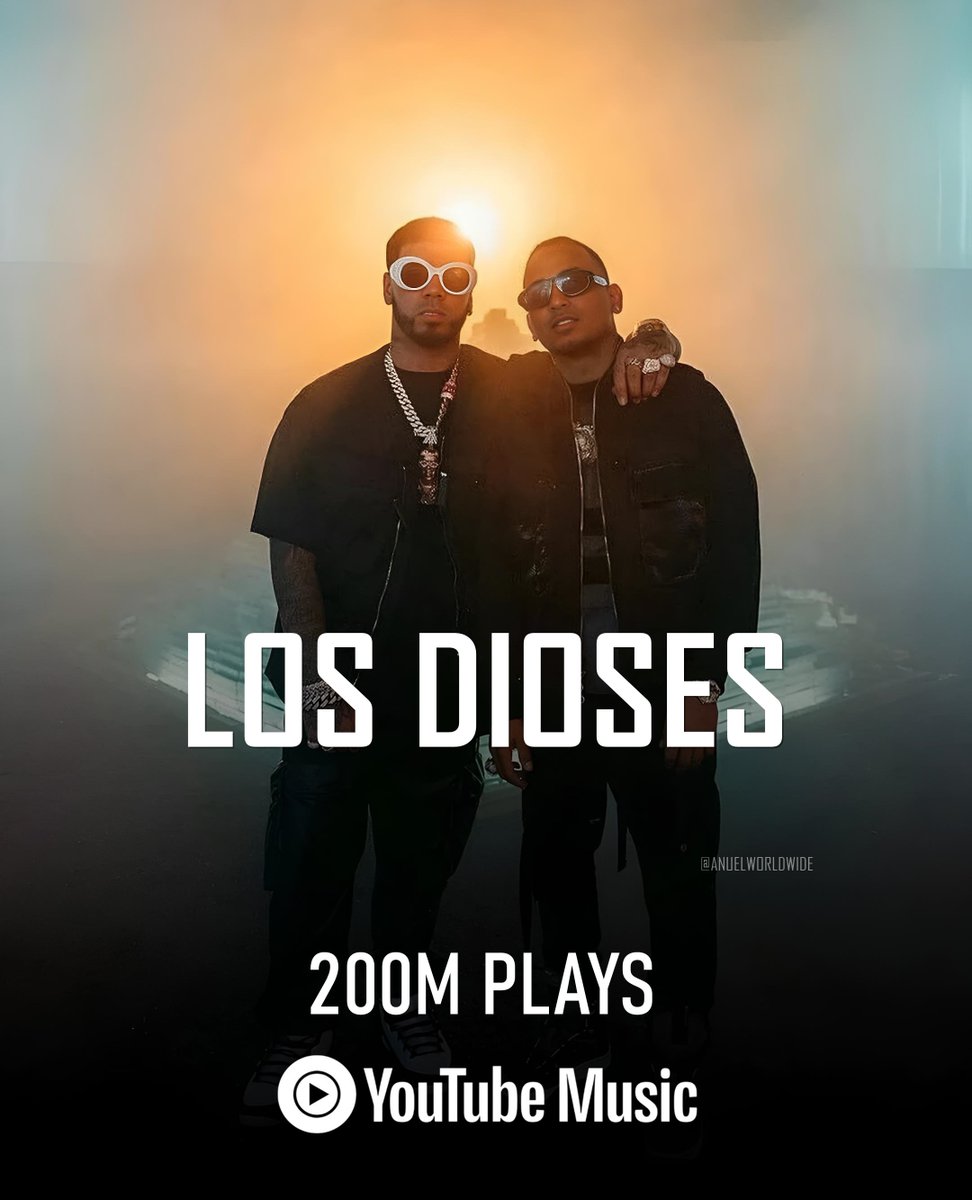 AnuelWorldwide's tweet photo. "Los Dioses" by Anuel AA & Ozuna has reached 200M plays on YouTube Music, becoming the first song from #LosDioses to hit this number of plays on the platform! https://t.co/WpBZanX6ot