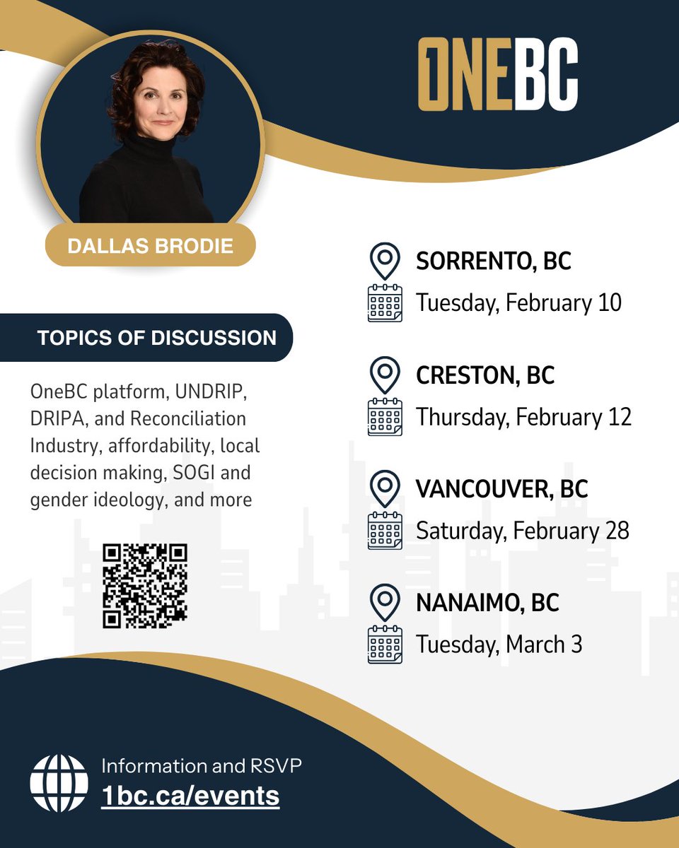 Our townhall series kicks off next week! Join us for open conversations on the OneBC platform, private property rights, and the future of our province. Don’t miss it – register today!
1bc.ca/events