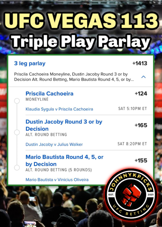 JohnnyKpicks's tweet photo. 💰 #UFCVegas113 - PARLAY OF THE WEEK!!💰

Here's what the "DYU Brain Trust"  came up w/ for this weekend's #UFC fights!! 😎💪

Good Luck if you're tailing!! If not, I get it... 🤣🤣

#MMATwitter #GamblingTwitter #GamblingX