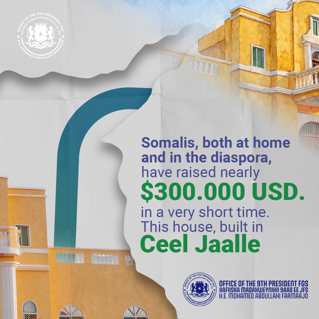 MrDuqa's tweet image. ‘Thank You’ House for Ex-President Farmaajo

A house constructed by Somalis to honor f President Mohamed Abdullahi @M_Farmaajo 

Somalis, both at home and in the diaspora, have raised nearly $300,000 USD in a very short time.

This house, built in Ceel Jaalle, had its foundation…