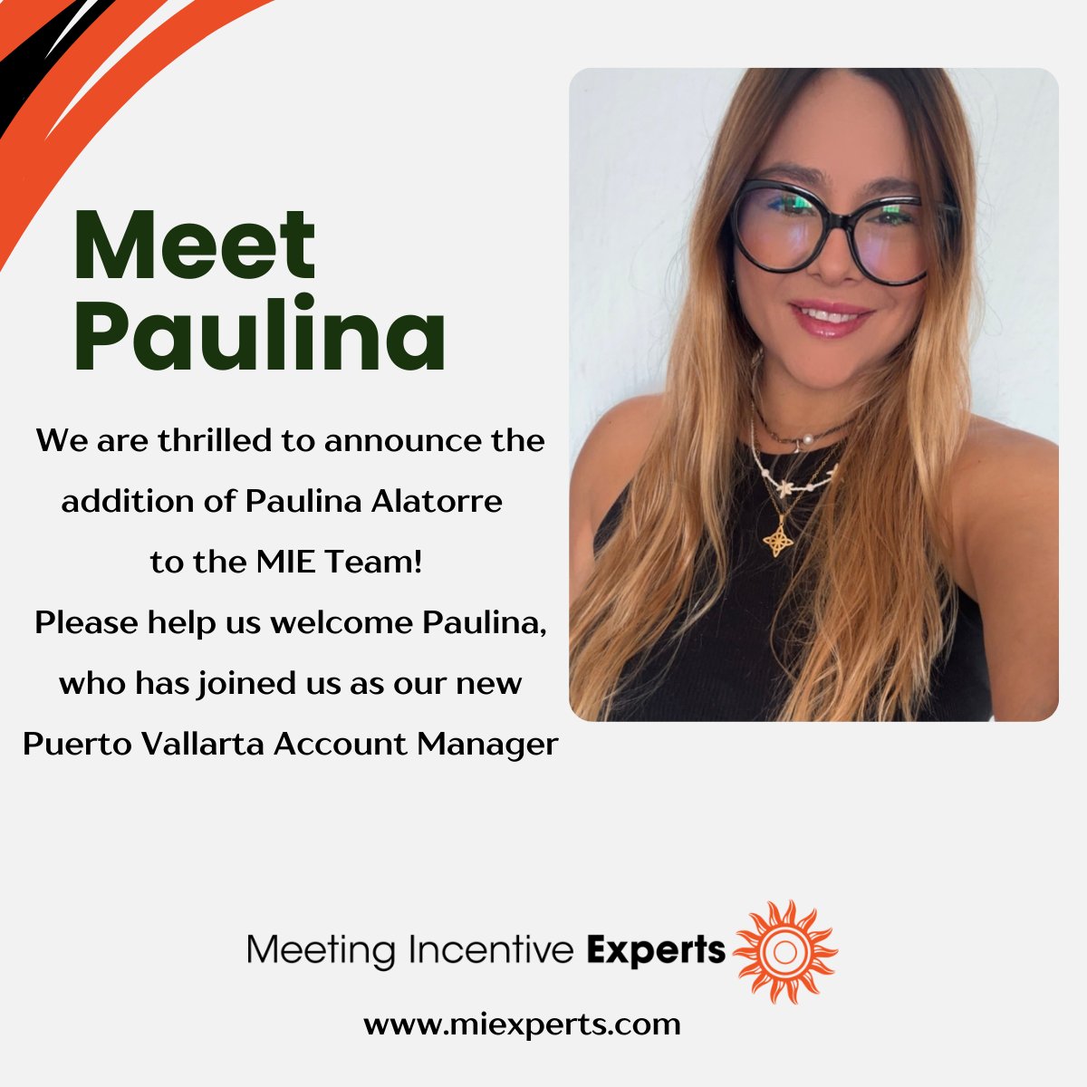 MIE Welcomes Paulina Alatorre to the Team!

 #CMP #MICE #MPI #PCMA #SITE #FICP #MeetingProfs  #MeetingPlanners #incentiveplanners #incentives #ThinkMexico #puertovallarta #mexico #vallarta #jalisco #beach #puertovallartamexico #nuevovallarta #sayulita