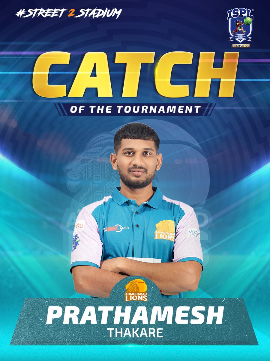 ispl_t10's tweet photo. Perfect execution. Unreal timing. Pure instinct 🙌
Prathamesh Thakare of Ahmedabad Lions wins the Best Catch Award for Season 3!
#ISPLT10 #Street2Stadium #NewT10Era #Season3 #ZindagiBadalLo #ISPL #DikhaApnaGame #TennisCricket https://t.co/HsyaaS4Gqc