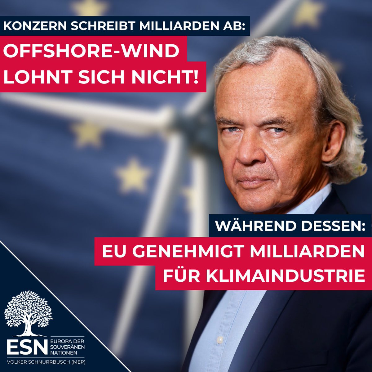 Milliarden-Grab Offshore-Wind! 🌬 Während die EnBW 1,2 Mrd. € abschreibt, weil sich Windkraft auf See nicht mehr rechnet, genehmigt die EU weitere Milliardenförderungen für die Klimaindustrie. Ein Fass ohne Boden auf Kosten der Steuerzahler! Schluss mit diesem grünen Wahnsinn!