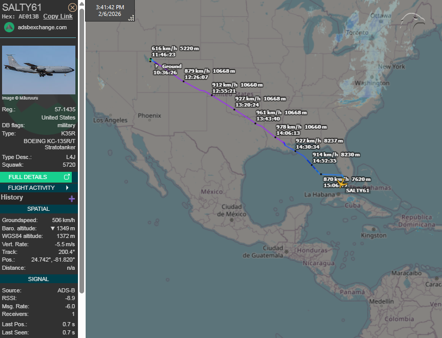 FlconEYES's tweet image. 57-1435 #USAF 
Boeing KC-135R Stratotanker (717-148)
#SaltLake-#KeyWest |t.ly/OMWB0
Qué vendría acompañando el "Saladito"??🧐
#AvGeek #ADSB #planespotting #6Feb