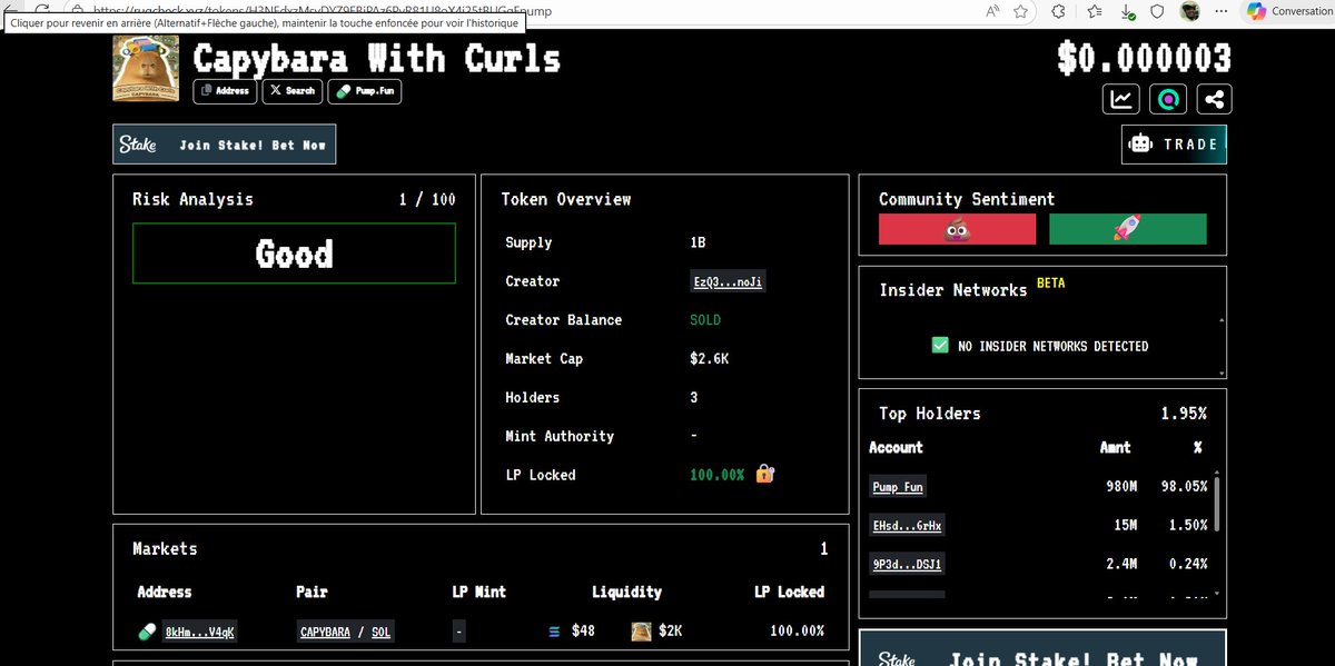 CapybaraCurls's tweet photo. @WatcherGuru $CAPYBARA IS OFFICIALLY SAFU! 🦦💎

We just burned the bridge. No rugs here, only curls! 🚀

✅ RugCheck Score: 1/100 (GOOD) ✅ Mint Authority: REVOKED 🗑️ ✅ Freeze Authority: REVOKED 🗑️ ✅ LP: 100% LOCKED 🔒

The community is in control now. LFG! 📈 https://t.co/mD2RN1Tw79