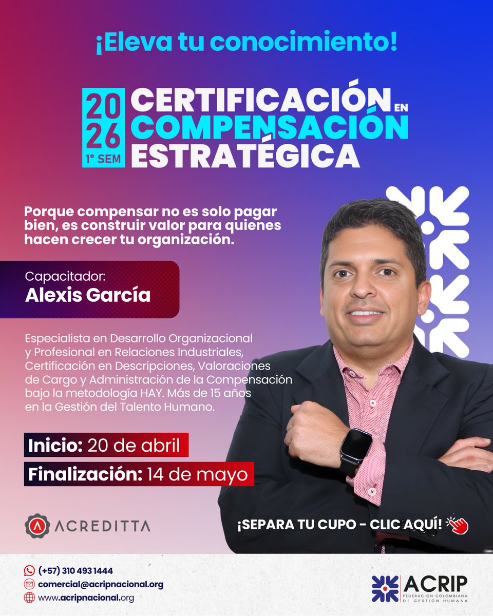 La Certificación en Compensación Estratégica te permitirá diseñar políticas salariales coherentes, competitivas y alineadas con la estrategia del negocio.

🔗 Más información e inscripción aquí:
👉 acripnacional.org/certificacion-…

🌐 acripnacional.org