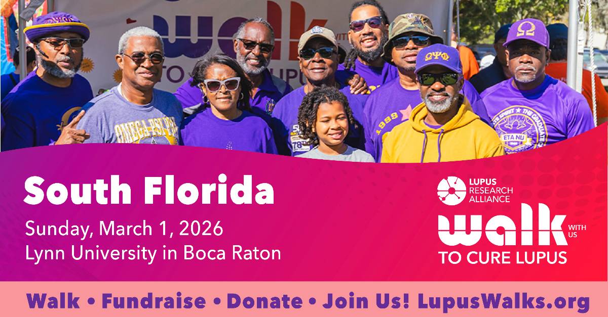 LupusResearch's tweet image. 💫 We’re less than one month away! Join us for the LRA South Florida Walk with Us to Cure Lupus on Sunday, March 1 at Lynn University, Boca Raton. 
Walk, connect, and help fund vital lupus research.

Register now! bit.ly/WALK26_SF
 
#WalkWithUs #LupusWalk #LupusResearch