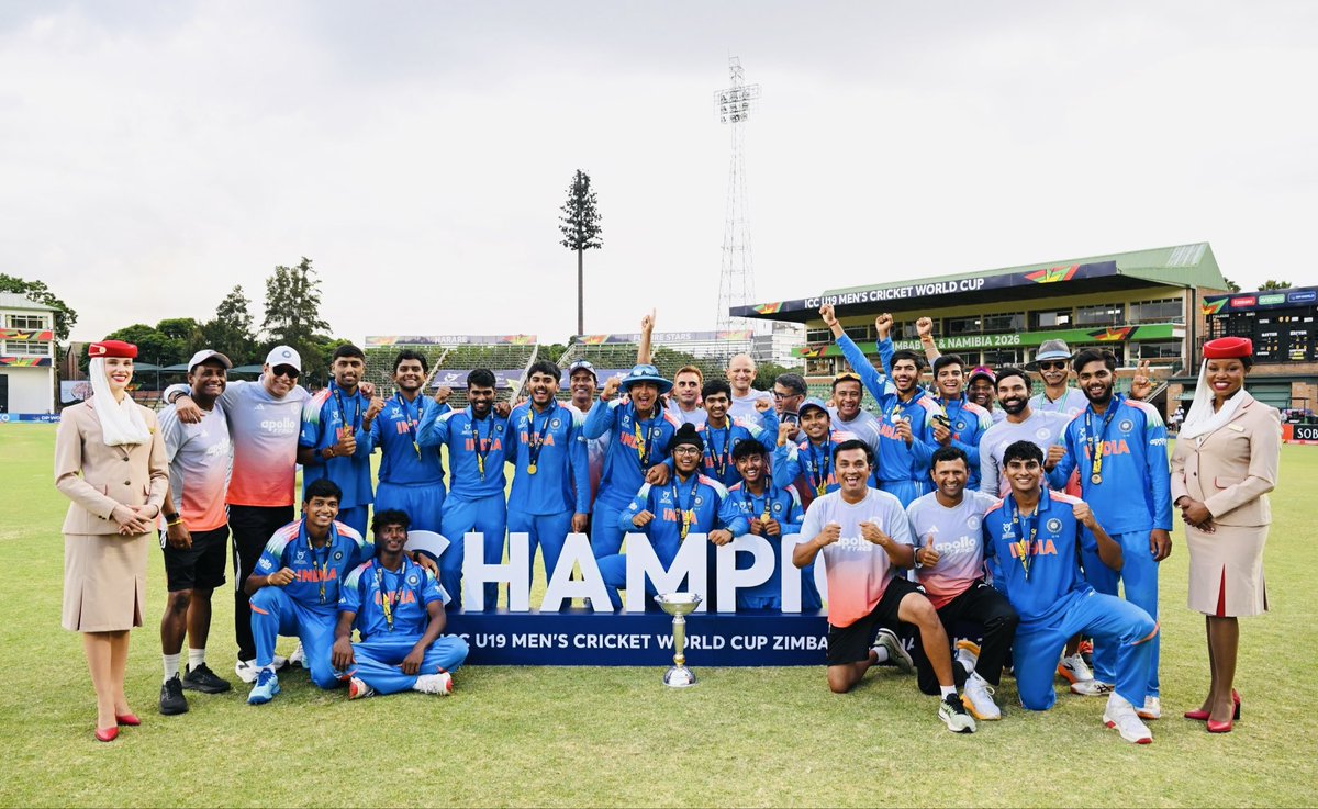 Watching this Under 19 team grow and finish as World Champions has been special.  Your discipline, courage and belief under pressure were outstanding. You all played with heart, skill and character. Proud of each one of you. Congratulations Champions 🏆 #U19WorldCup2026 <a href="/BCCI/">BCCI</a>