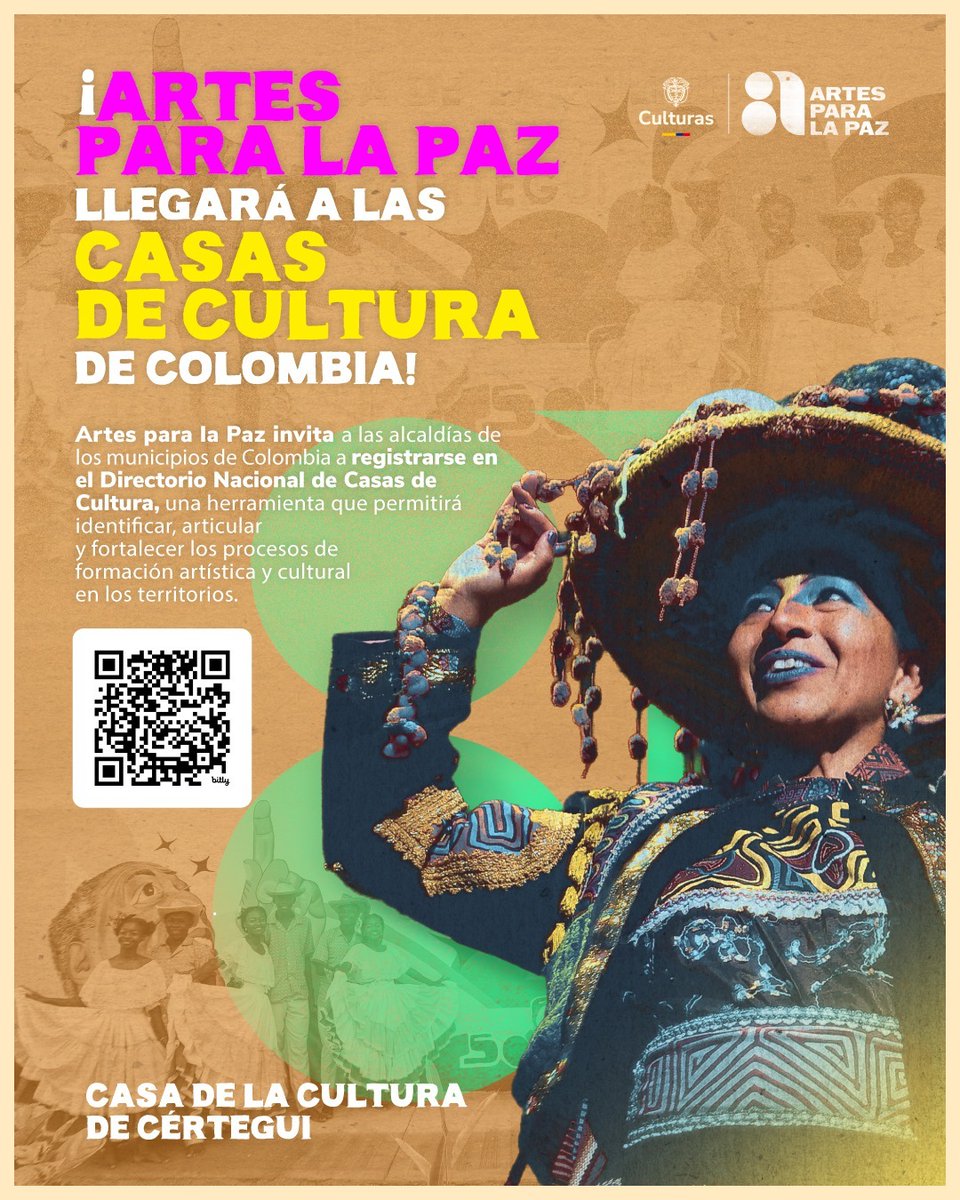 Invitamos a las alcaldías del país a inscribirse en el Directorio Nacional de Casas de Cultura, para fortalecer los procesos de formación artística y cultural en los territorios.

🔗 Inscripciones en el enlace: form.jotform.com/260273248587061