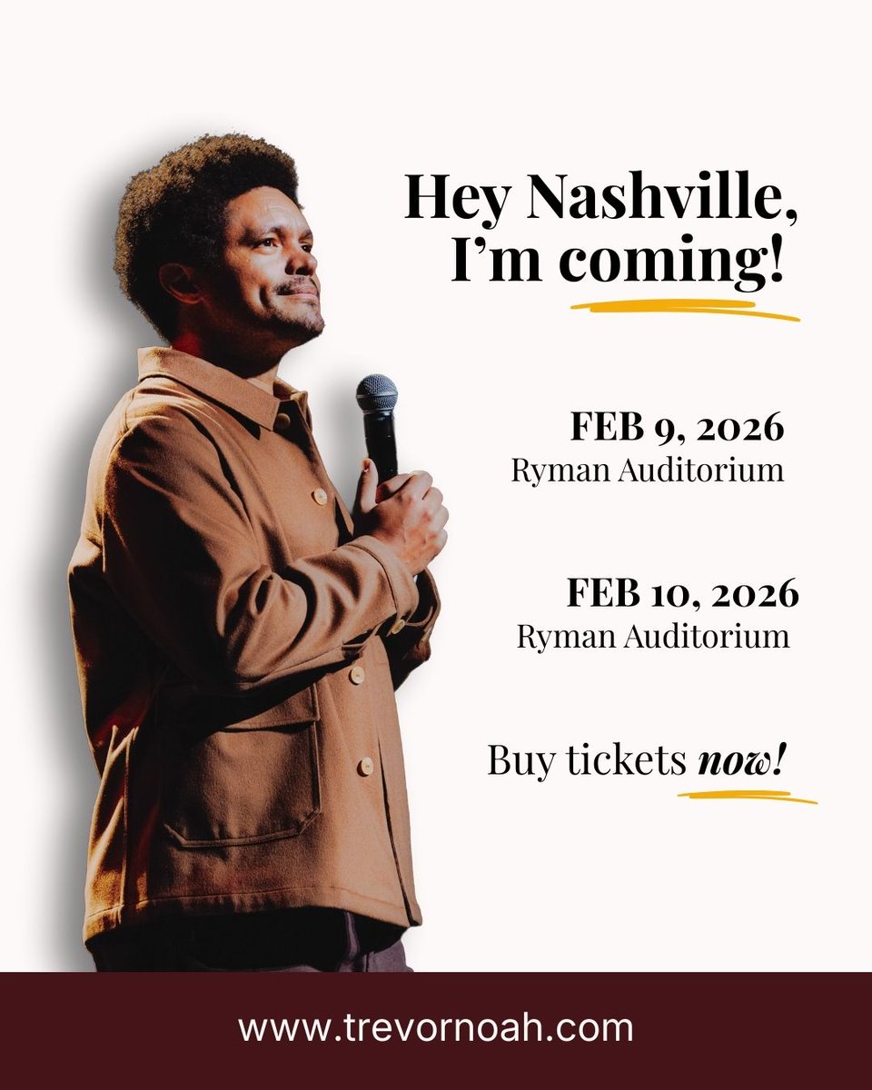 Hey Nashville, it's this weekend! 

Get your tickets now at: trevornoah.com