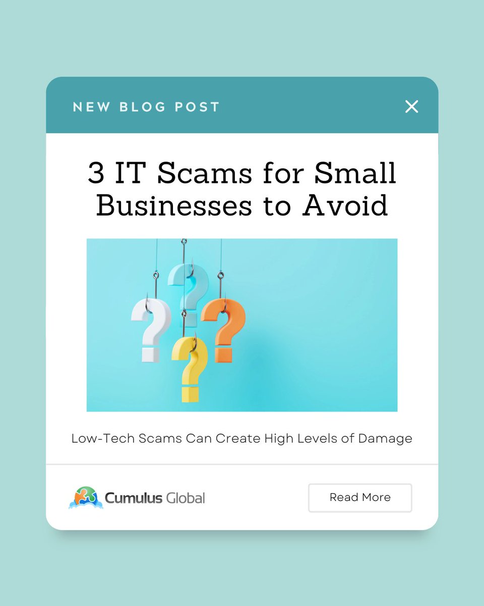 Small businesses are being hit by scams that look routine, not technical. 
In this Inc. Magazine article, I break down three low-tech scams and how to stop them: jump.cumulusglobal.com/4akvc6o 

#CyberSecurity #ITSecurity #SmallBusiness #SMB