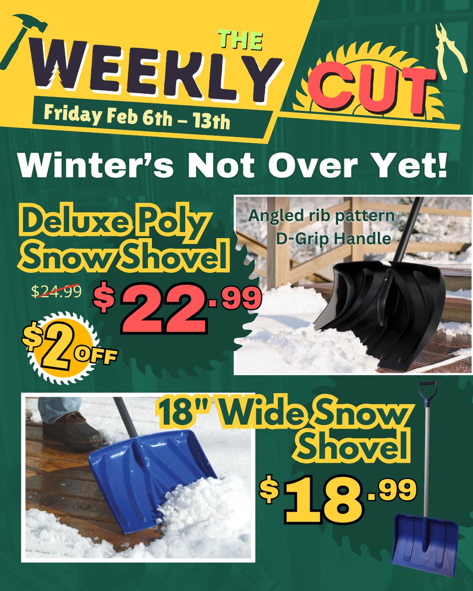 ❄️ Winter’s not over yet – clear the way with these great shovel deals!
🛠️ Deluxe Poly Snow Shovel – $22.99 ($2 OFF!)
🛠️ 18" Wide Snow Shovel – $18.99

Stop in and gear up for the rest of winter!

#WardLumberStrong #WorkerOwned #ShopLocal #ADK #NorthCountry