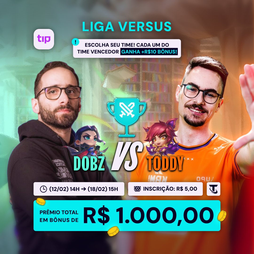 É HORA DA REVANCHE! ⚔️ O <a href="/TFTmDobZ/">DobZ</a> chamou o <a href="/TFToddy_/">Luis Gustavo Hüttl</a> pro ROUND 2, e o caos vai rolar na Liga Versus de TFT!

Agora é com você:
👉 Vai vingar a honra de DobZ e empatar o duelo?
👉 Ou vai consolidar a dinastia do Toddy em duas Ligas seguidas?

Como funciona uma Liga Versus? 🤔
➜
