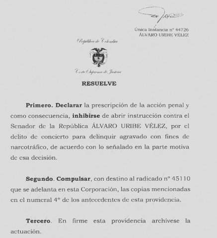 emiliolagos1's tweet photo. ¿Sabían que la Corte Suprema de Justicia investigó por narcotráfico a Álvaro Uribe Vélez, y que cerró la investigación, no porque se estableció su inocencia, sino por prescripción de la acción penal? https://t.co/skL1XmMrNB