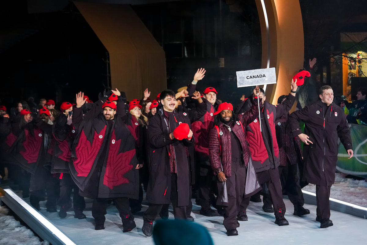 Here they come! 🍁

<a href="/TeamCanada/">Team Canada</a> makes its grand entrance at the Milano Cortina 2026 Opening Ceremony.

Let the Games begin! ❄️🏅
📸 1: Photo by Mark Blinch/COC
📸 2-3: Photo by Leah Hennel/COC 
📸 4: Photo by Candice Ward/COC