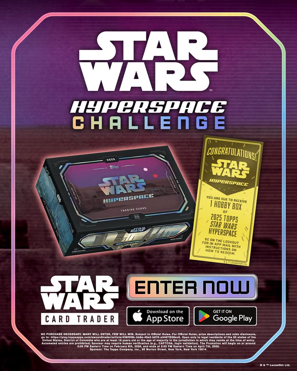 Time to jump into Hyperspace with <a href="/ToppsSWCT/">Star Wars™ Card Trader by Topps®</a>'s newest set to collect notable characters, creatures, ships, &amp; more from 5 iconic Star Wars planets while searching for Hobby Box redemption tickets!

🚀 Download: buff.ly/kzanNu7 

📄 Rules: buff.ly/r9NW6j7