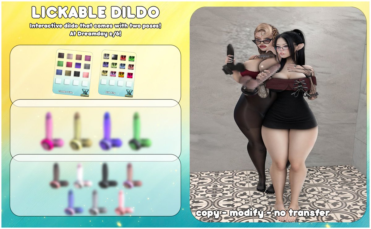 hjortum's tweet photo. Available in the “Hjortum” Booth @ Dreamday 2/6

“Interactive D*ldo”

Comes with an idle pose and sucking animation (see video in next slide!)

D*ldo is editable to resize to your liking

Enjoy!

This Release is HUD Driven.

#sl #secondlife https://t.co/AJIY9hpkmC