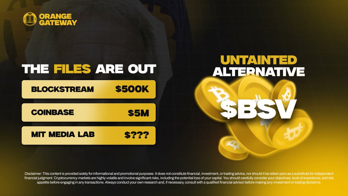 The receipts are public now 🔍

75% of BTC Core was built after Epstein took over funding.

There's a Bitcoin that rejected this path

$BSV — the untainted alternative😎