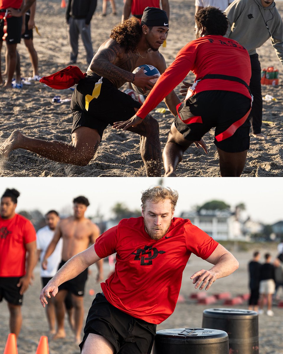 AztecFB's tweet photo. Beach front office for the day 💪🌊

#AztecFAST 🍢 x #BeTheA1pha 🐺 x #TheClimb📈 https://t.co/uzQIPu6iKa