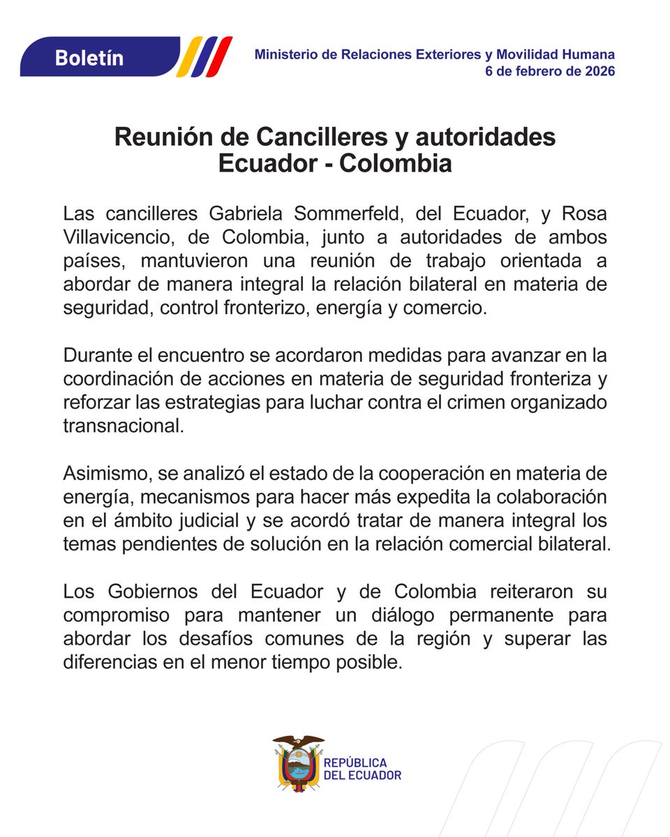 Boletín |

Reunión de Cancilleres y autoridades Ecuador - Colombia