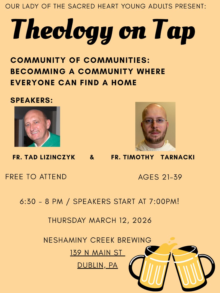 OLsacredheart's tweet photo. Join us this Thursday for Theology on Tap! https://t.co/I5Ica46lRZ
