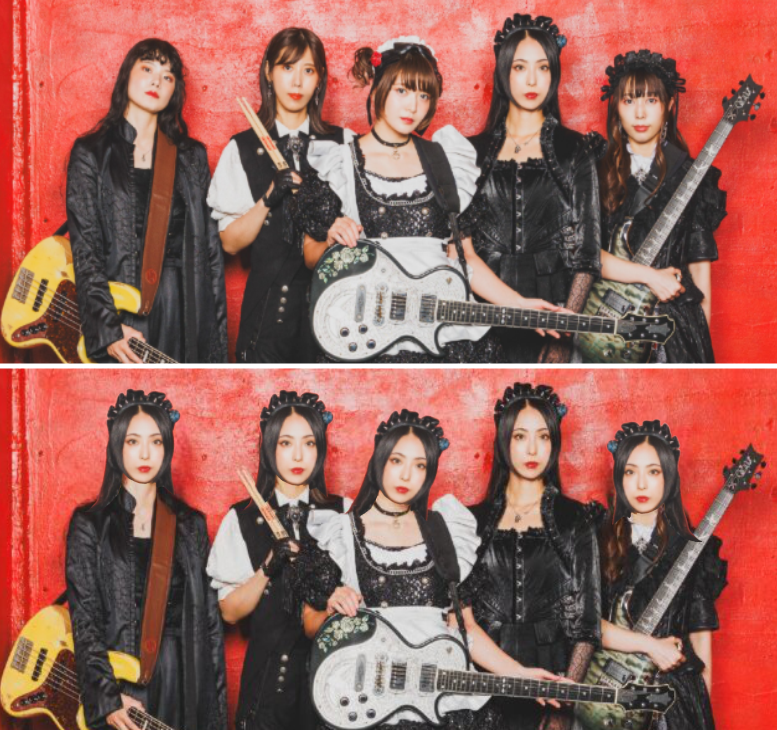 愛とリスペクトを込めて間違い探し作ってみた。

全部で4ヶ所あるよ～
#bandmaid