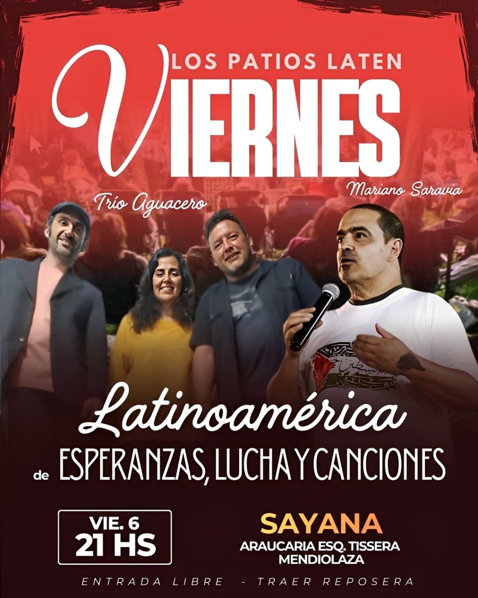 Hoy cerramos el ciclo Los Patios Laten en Espacio Sayana de Mendiolaza.
Junto al Trío Aguacero, un recorrido por las canciones que vos cantabas hace 40 años.
Te espero