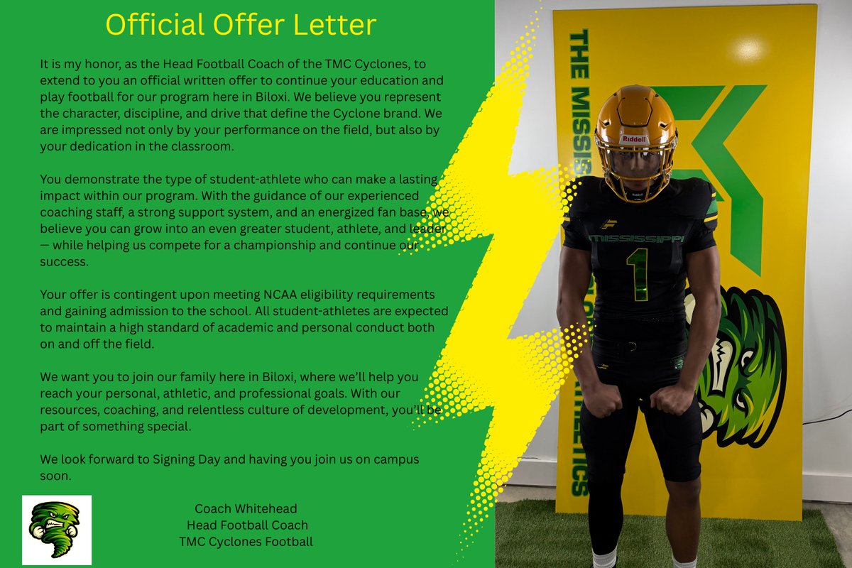 Blessed to accept this offer to continue playing football at TMCCC. Looking forward to getting to work. #Jucoproduct