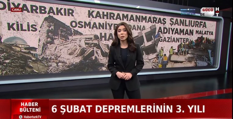 Kahramanmaraş'ta enkaz altından çıkan çocuk "ekipler gelmiyor" dediği için röportaj yapmayı kesen Show TV muhabiri Tuğba Sedekoğlu, bugün HaberTürk'te 6 Şubat depremleri ile ilgili bülteni sundu.