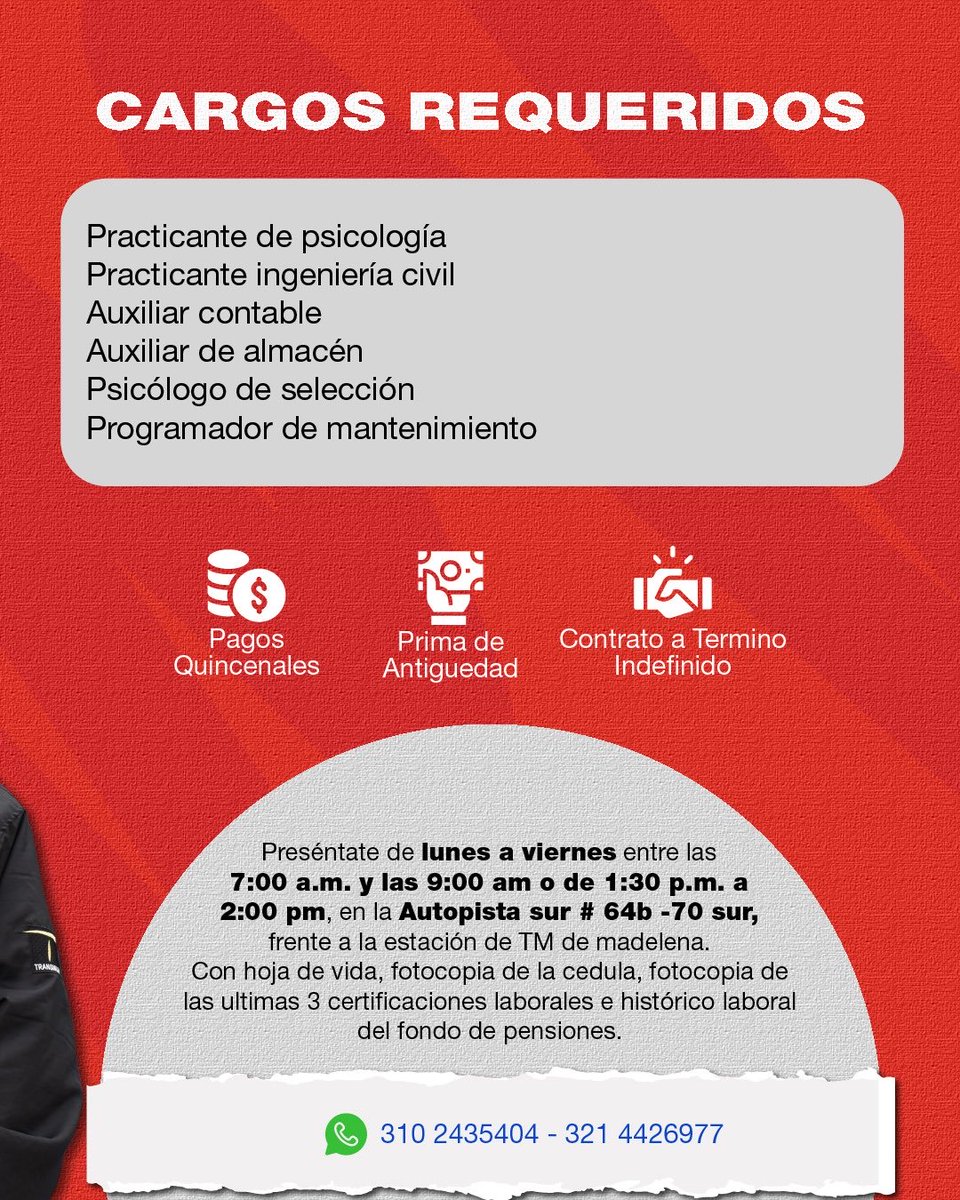 🚀 Vincúlate a ETIB | Cargos Administrativos

En ETIB seguimos creciendo y queremos que hagas parte de nuestro equipo 💙
Si buscas estabilidad laboral, aprendizaje y crecimiento profesional, esta es tu oportunidad.