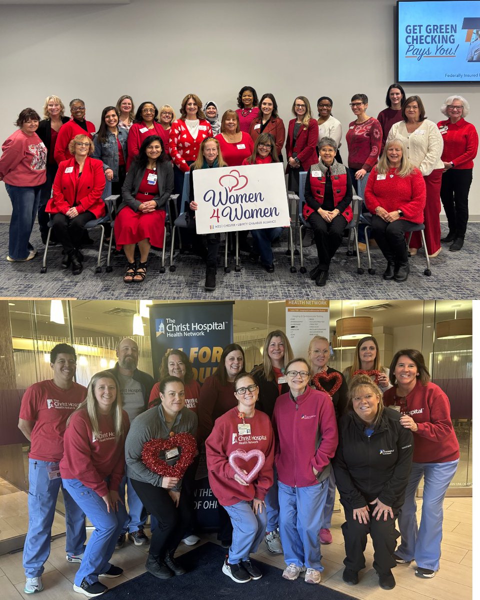 ChristHospital's tweet photo. #WearRedDay at @ChristHospital! ❤️ 

Team members wore red in support of @GoRedForWomen, raising awareness for heart disease, the leading threat to women’s health. As Greater Cincinnati’s Heart Hospital, we’re committed educating and advocating for heart health! @TCHHeart https://t.co/OhlSvlNxND