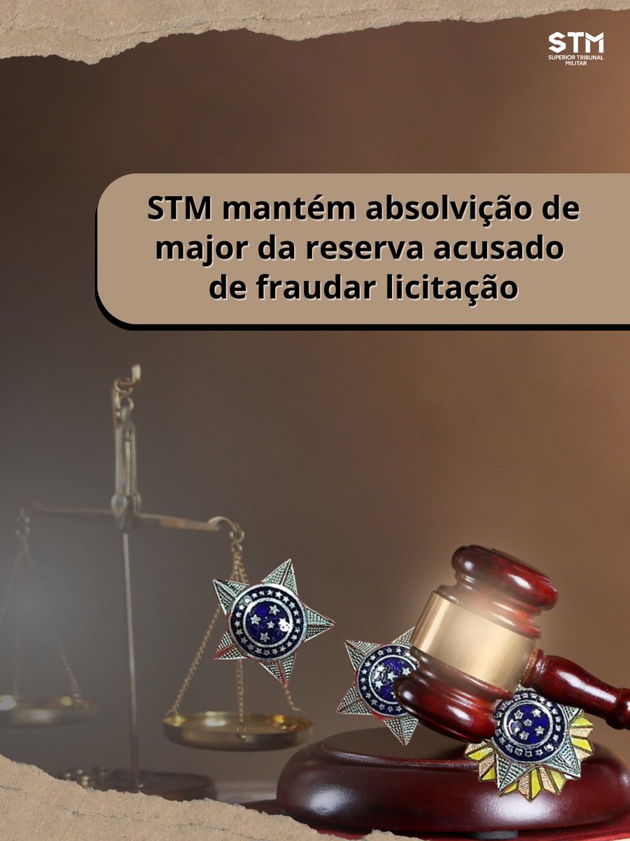 O STM negou, por unanimidade, recurso de apelação do MPM contra sentença que absolveu major da reserva do Exército denunciado por liderar um esquema de fraude em pregão da 7ª Região Militar, destinado à aquisição de gêneros alimentícios. 

Saiba mais: n9.cl/j0wcoj
