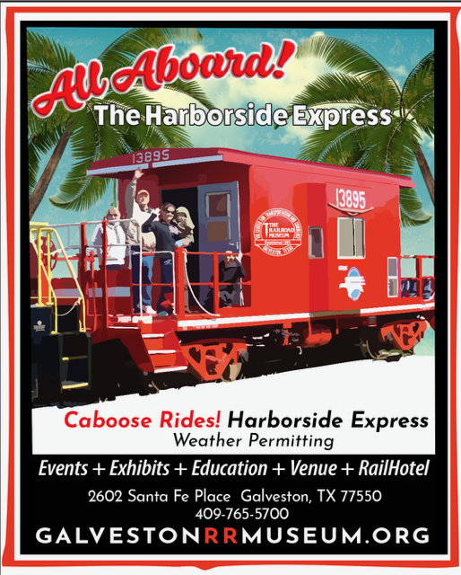 All Aboard the Harborside Express at the Galveston Railroad Museum
Tickets online and at the door.
GalvestonRRMuseum.org
#Galveston #RailroadMuseum #galvestonrrmuseum #TrainRides