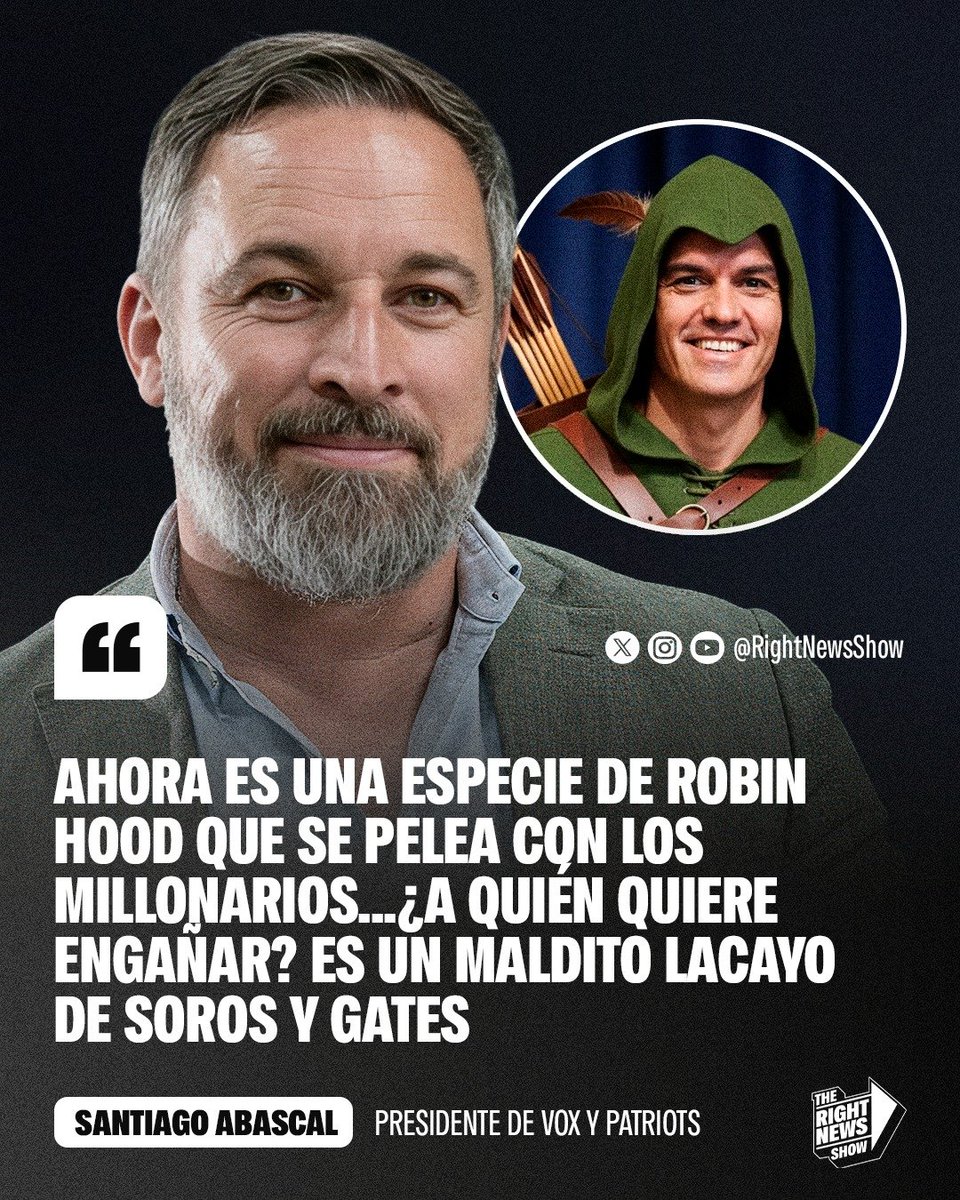 🚨🇪🇸 | Santiago Abascal explotó contra el corrupto Pedro Sánchez: "Ahora es una especie de Robin Hood que se pelea con los millonarios... ¿A quién quiere engañar? Es un maldito lacayo de Soros y Gates".