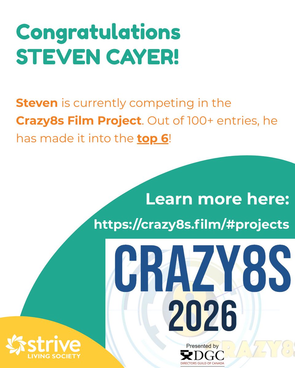 We’re beyond proud of Steven Cayer from Liberty Place! 🎥👏 He’s been selected as a top 6 finalist in the Crazy8s Film Project out of more than 100 entries. 

To learn more about the Crazy8s challenge and Steven’s script, The Decision, visit the Crazy8s website in the photo.