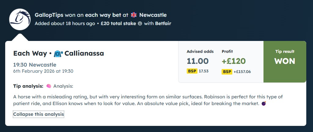 🏇 PREMIUM FREE WEEKLY GALLOPTIPS        Discipline, Analysis &amp; daily results .        
Join now: t.me/GallopTips
#Newcastle  #WOLVERHAMPTON #UKHorses #DailyTips #BettingExpert #HorseTips