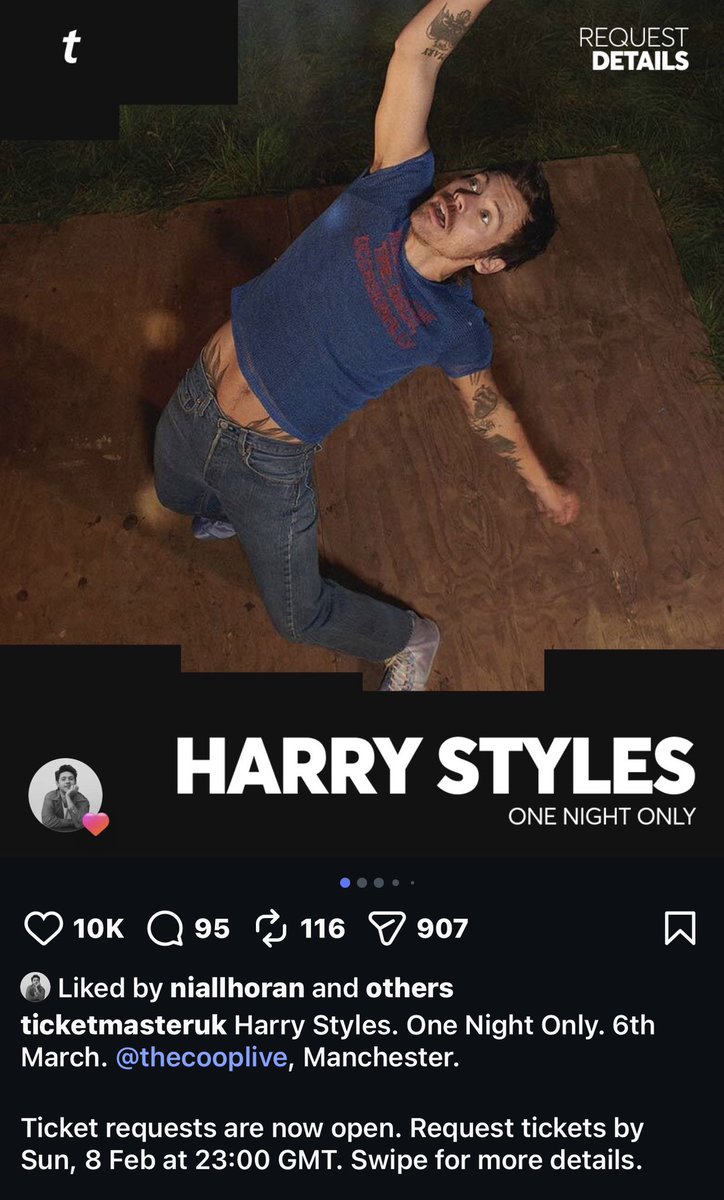 hlupdates_2's tweet image. Niall liked ticketmasteruk’s post for Harry’s ONO in Manchester. 
#HarryStyles #NiallHoran #Kissco #KISSCOONOMANCHESTER