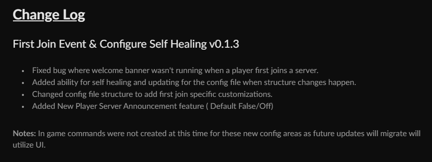 HyTale Plugin Update - Message of the Day - MOTD 
v0.1.3 First Join Event &amp; Configure Self Healing 

#HytaleModding #Hytale 

Please use this CurseForge Link to Download the Plugin.
curseforge.com/hytale/mods/me…