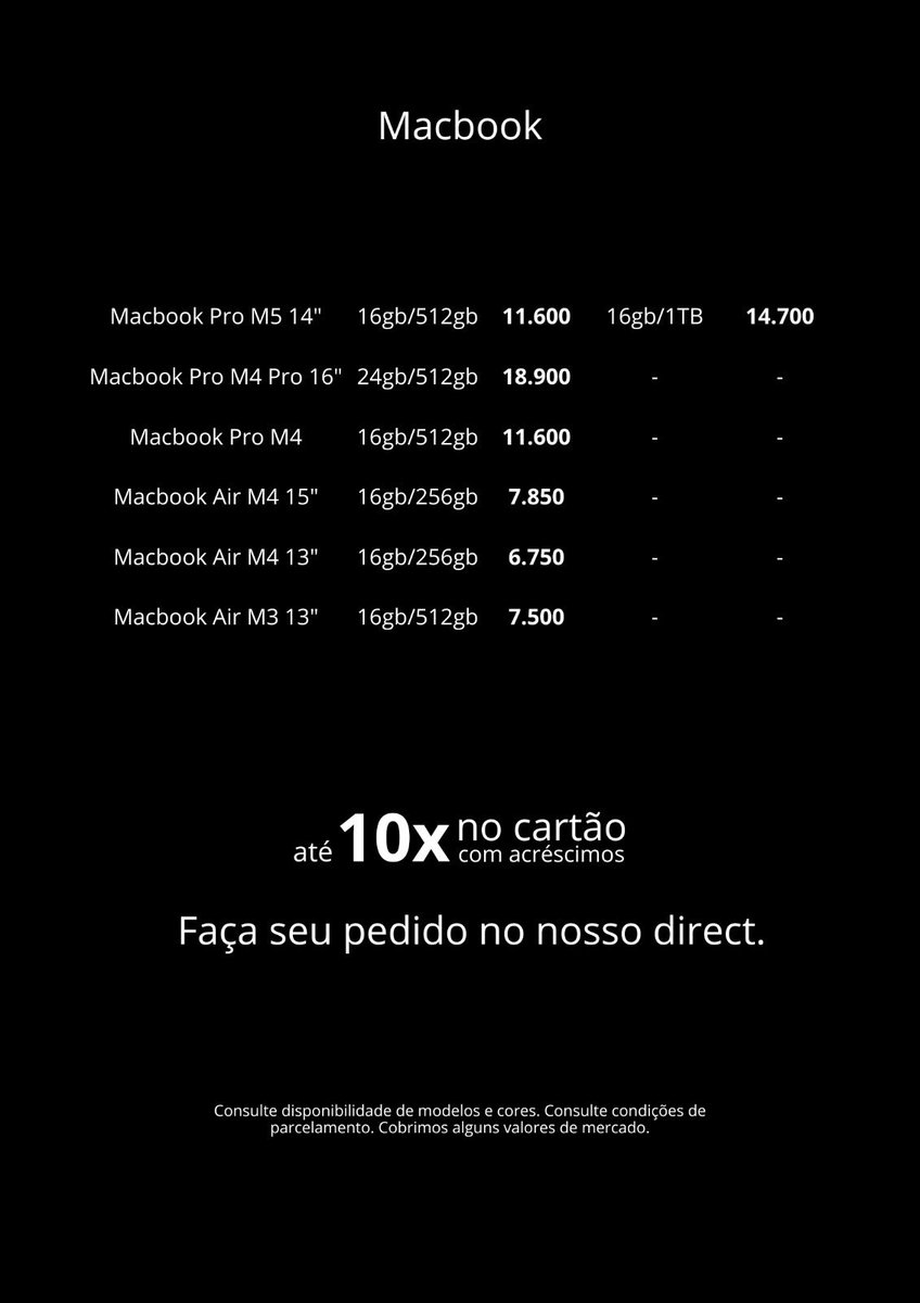 ticaracatica's tweet image. Tá precisando de iPhone, MacBook, iPad, AirPods ou Apple Watch? 

Fala comigo, me chame na DM. Cubro ofertas de sites confiáveis.