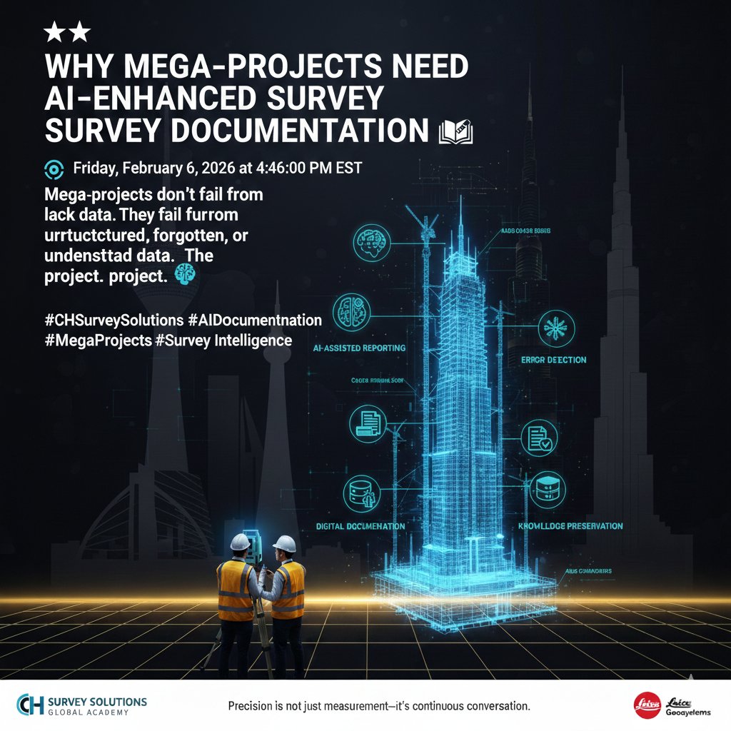 ChSurvey's tweet photo. ⭐ WHY MEGA-PROJECTS NEED AI-ENHANCED SURVEY DOCUMENTATION 🤖📑
Mega-projects don’t fail from lack of data. They fail from unstructured, forgotten, or misunderstood data.
Survey documentation is the memory of the project. 🧠
#CHSurveySolutions #AIDocumentation #MegaProjects #AI https://t.co/ib9CTMII2u