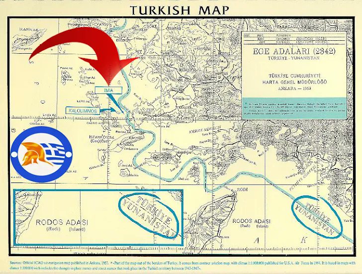 wwwmolwnlavecom's tweet image. Τουρκικός χάρτης του 1956 που απεικονίζει τα Ίμια ξεκάθαρα ως Ελληνικά νησιά.
mwlonlave.com/2020/02/1956.h…