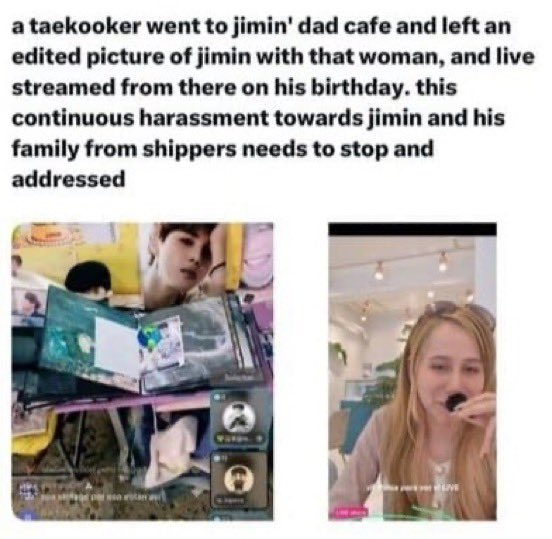 🚨 DENUNCIEMOS

Una mujer hizo imágenes con IA y visito la cafeteria del papá de 🐥
y ahora está amenazando con repetir estas misma acciones. ES IMPORTANTE QUE PASEMOS A REPORTAR 👇🏻‼️

🔗 protect.hybecorp.com

🔗 plantilla: docs.google.com/document/d/125…

Les paso las imágenes para