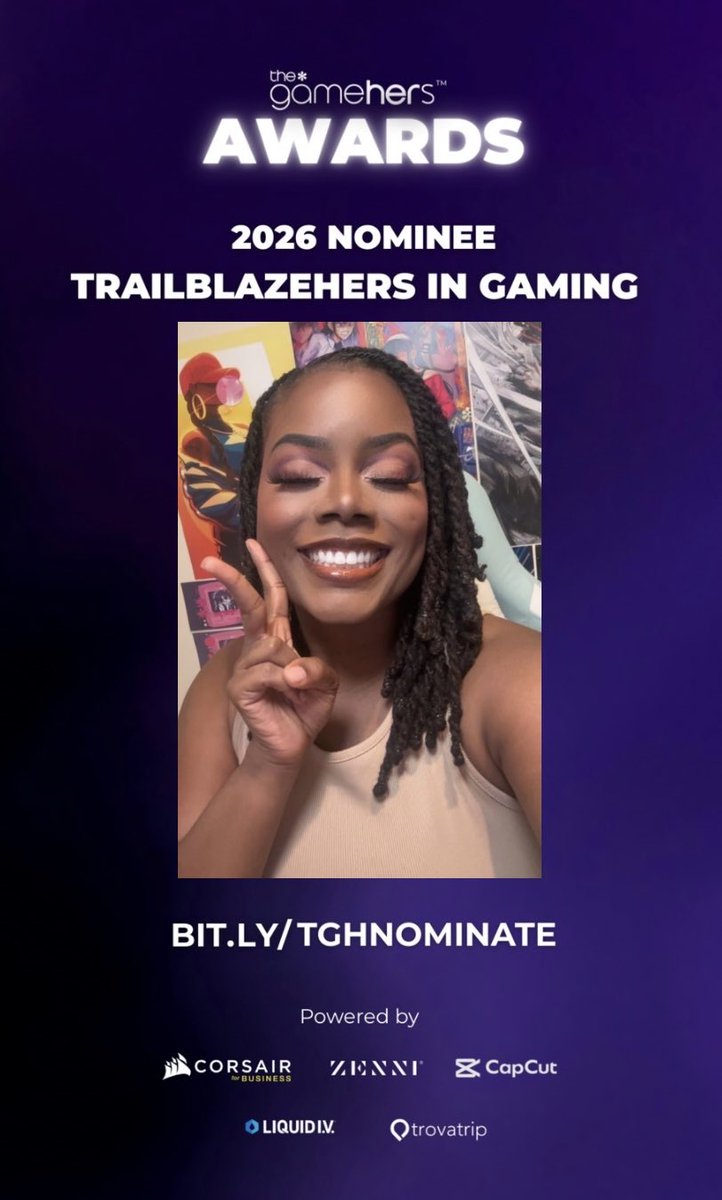 SHE’S A NOMINEEEE✨✨✨

Being a content creator isn’t easy, but it’s been fire with thee 9TM!! Over the years, we have grown as a community and I’ve grown as a streamer! To get here is beyond amazing! Thank y’all so much🥰🥰🥰

Voting starts soon, bestiesss!!!✨
<a href="/thegamehers/">the*gamehers</a>