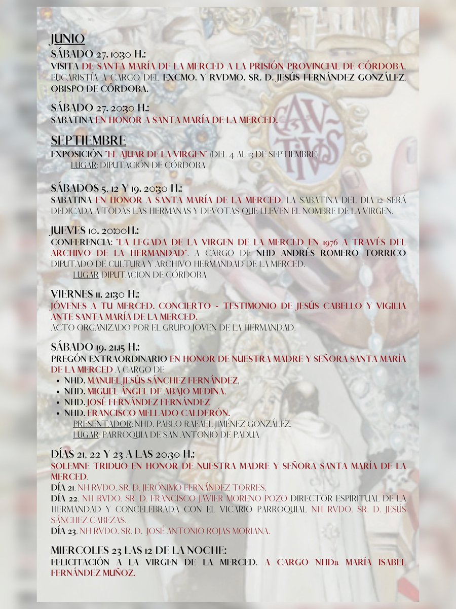 Hdad_Merced's tweet image. #𝟝𝟘𝔸ℕ𝕀𝕍𝔼ℝ𝕊𝔸ℝ𝕀𝕆 | Programa de actos con motivo del 50 Aniversario de la bendición de Santa María de la Merced
