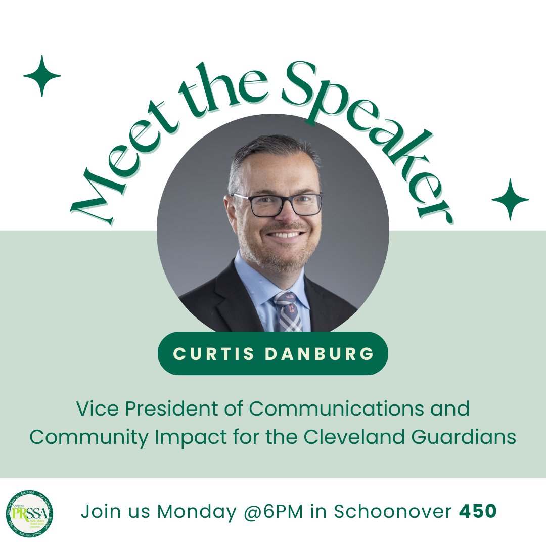 JOIN US this Monday to hear from Curtis Danburg, Vice President of Communications and Community Impact for the Cleveland Guardians! Curtis has been making an impact with the Guardians ever since he graduated in '96. We can’t wait to welcome him and hear his insights! 💚