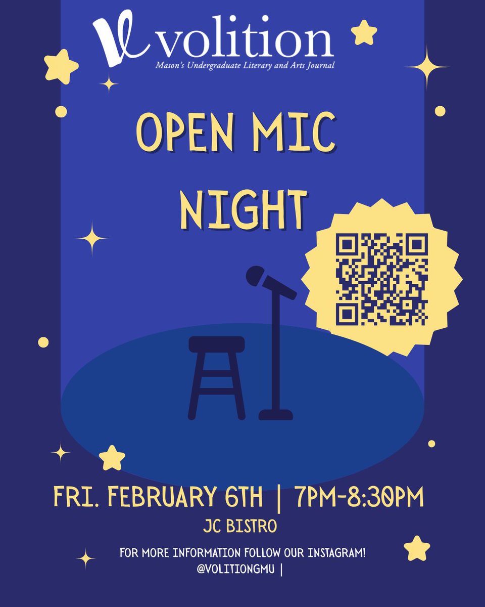 Volition's Open Mic Night is tonight at 7pm! Get ready for a night of singing, laughter, and FREE Pizza 🎤💜🍕

RSVP via Mason360: cglink.me/2d7/r2294577